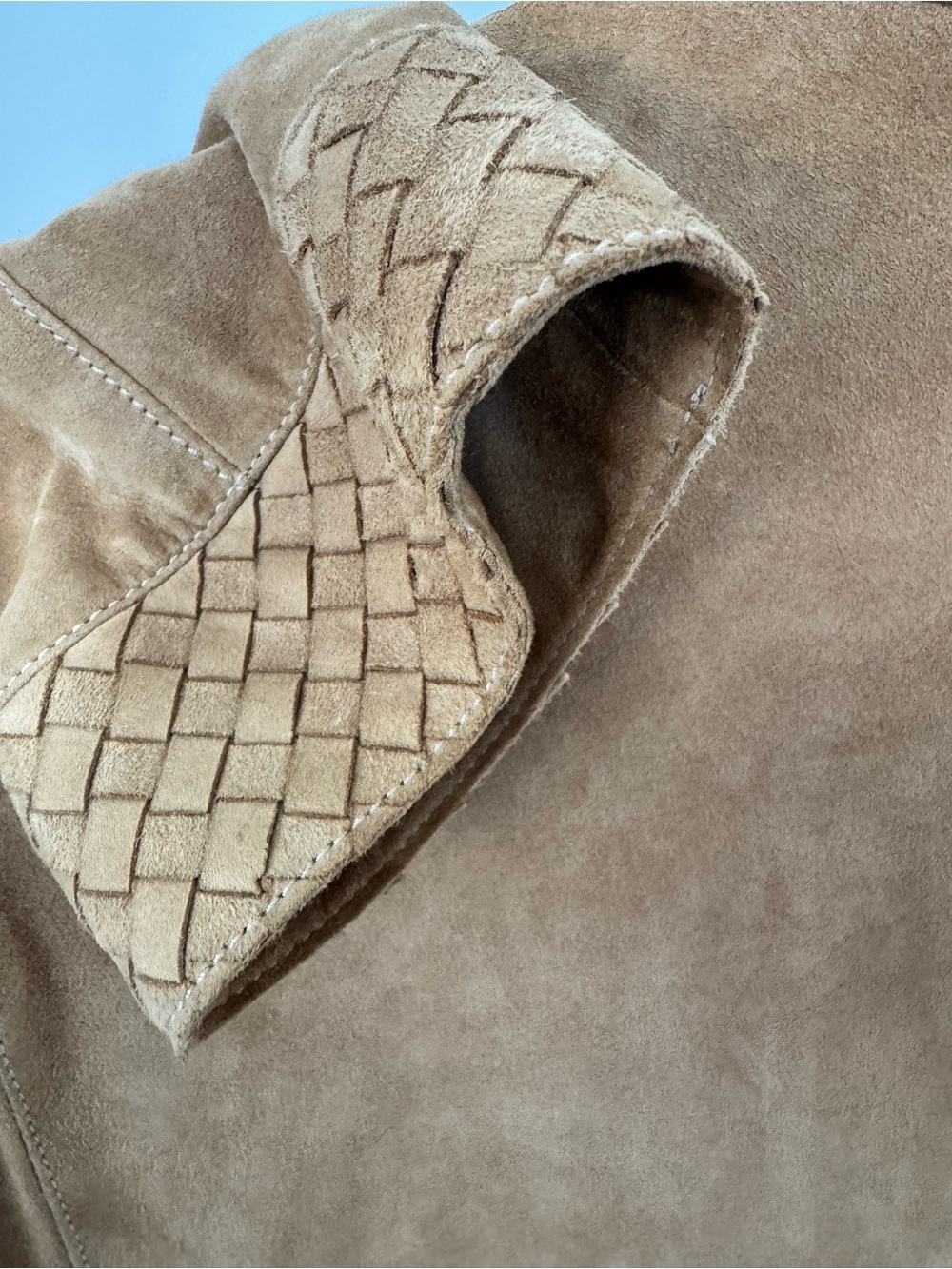 Woman’s Suede Woven-Trim Jacket - Camel - Picture 5 of 5